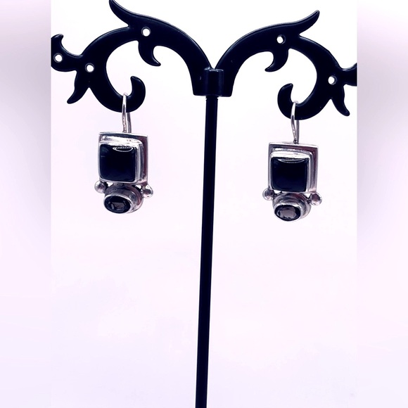 Silpada Vintage Rare Sterling Silver Onyx & Smoky Quartz Locking Wire Earrings - Picture 6 of 14